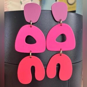 Matte Fuchsia Pink Metal Statement Drop Earrings